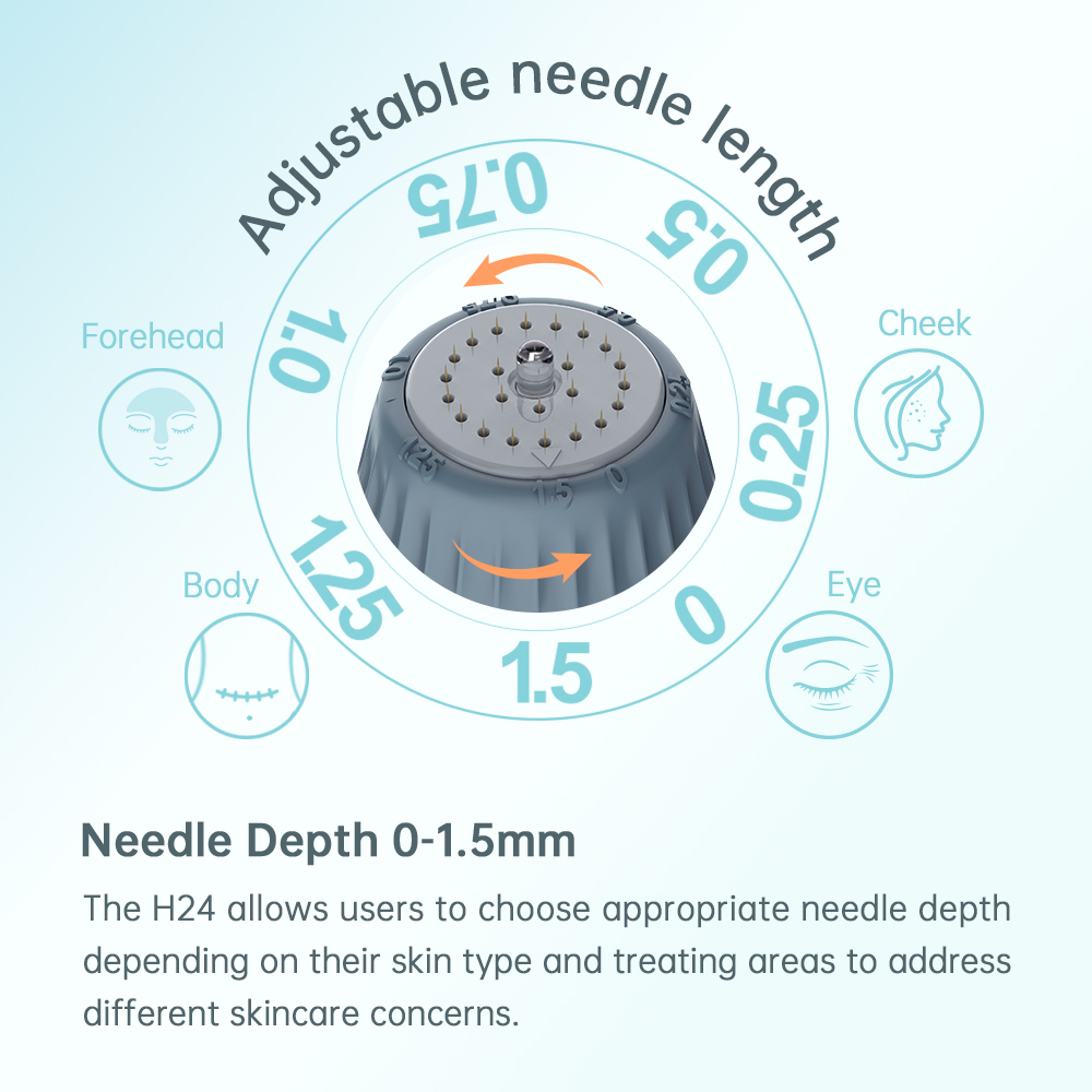 Bio Needle H24 Microneedle Stamp Therapy Adjustable Needle Size 0-1.5mm Skin Care MTS Hair Re-grworth Beard Growth