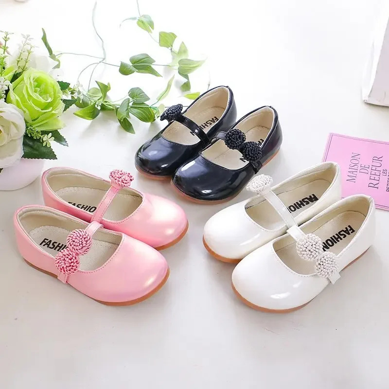 Kids Leather Shoes for Girls School Black Beige Shoes Floral Flower Girl Flats for Wedding Party Children Mary Janes Princess 250528
