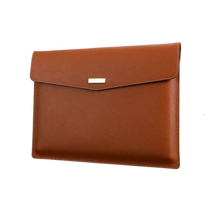 Leather File Folder Large Capacity Document Bag Business Briefcase Magnetic Button Waterproof Laptop Cases Office Organizer