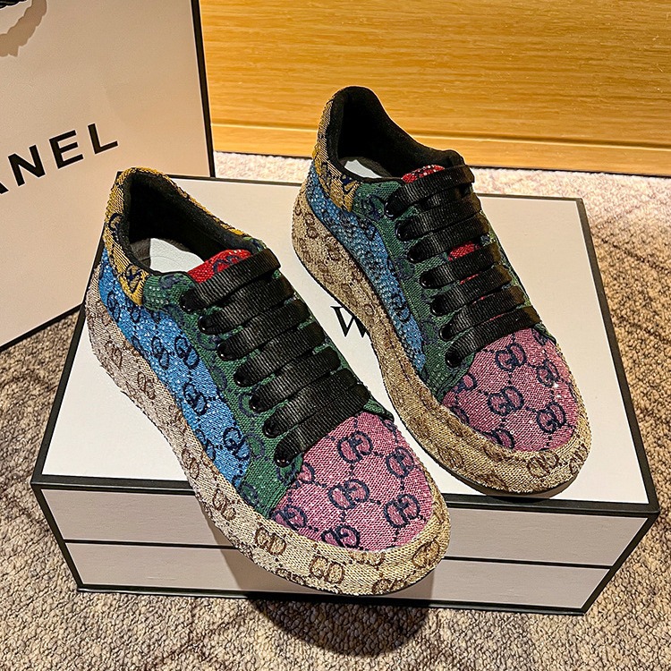 Free shipping designer women's shoes, fashionable diamond ironing, thick-soled casual sports shoes, versatile color-blocking letter-printed sneak
