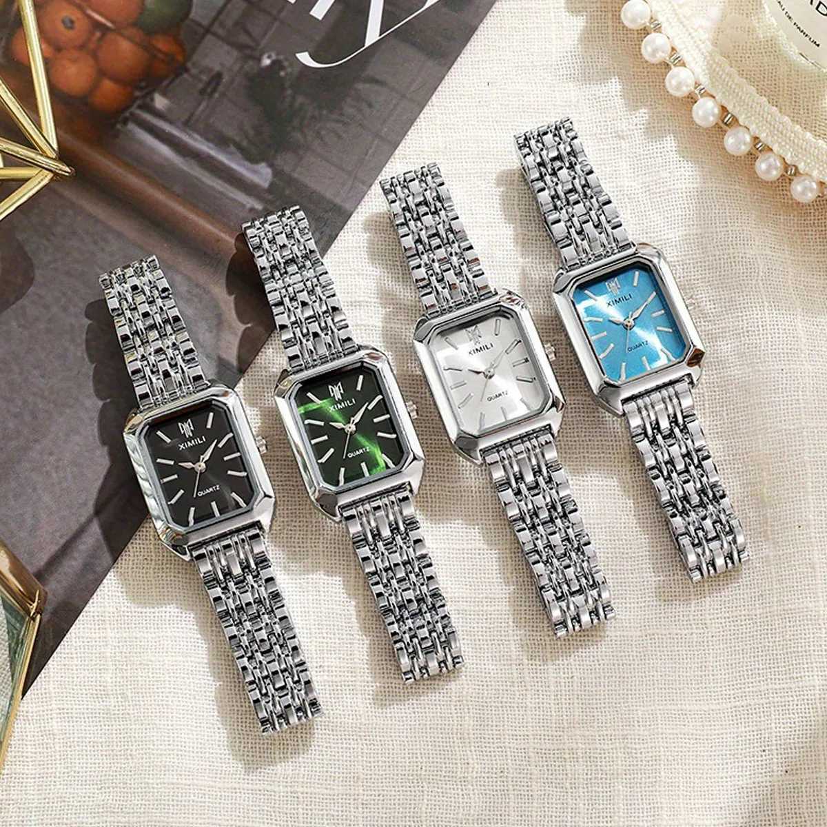 1pc-Womens New Fashion Luxury Stainless Steel Band Watch Minimalist Square Quartz Wristwatch Color Random XJ250527