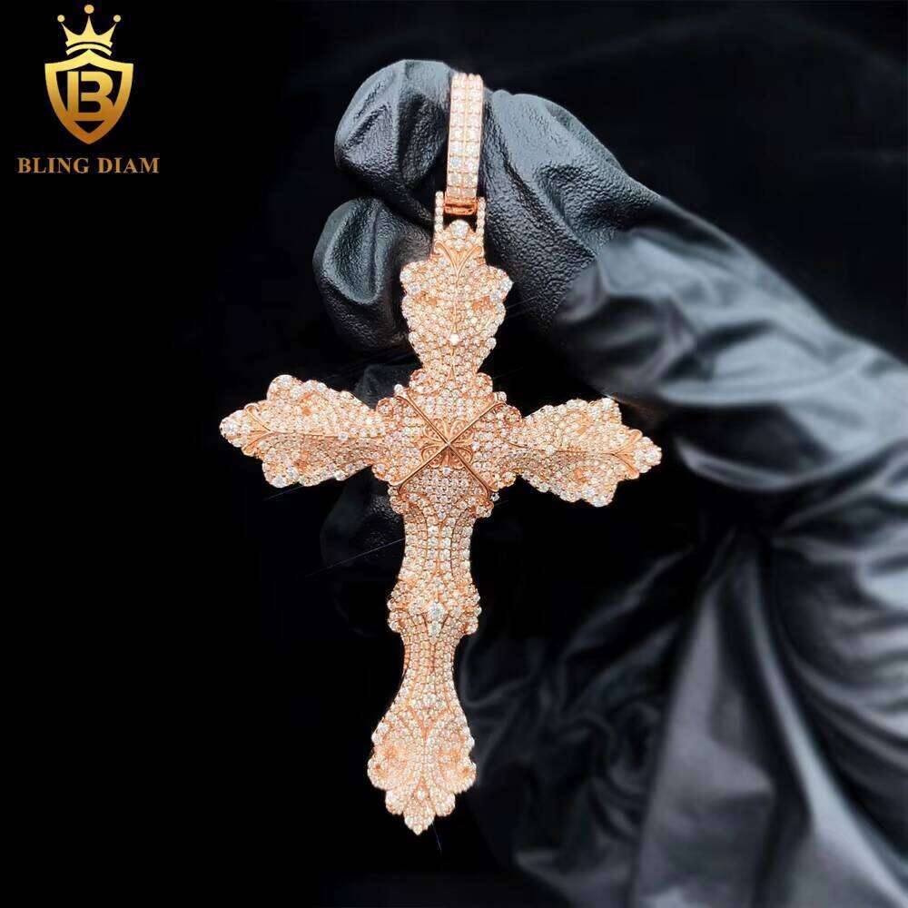 New Custom Hip Hop Jewelry Cross Pendant Necklace VVS Moissanite Sterling Sier Stainless Steel