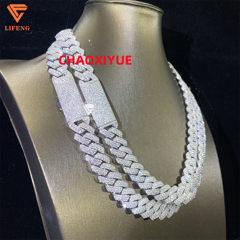 New 14mm 925 Silver Cuban Link Chain Pass Diamond Test Moissanite Necklace Hip Hop Jewelry for Women Iced Out Cuban Chain