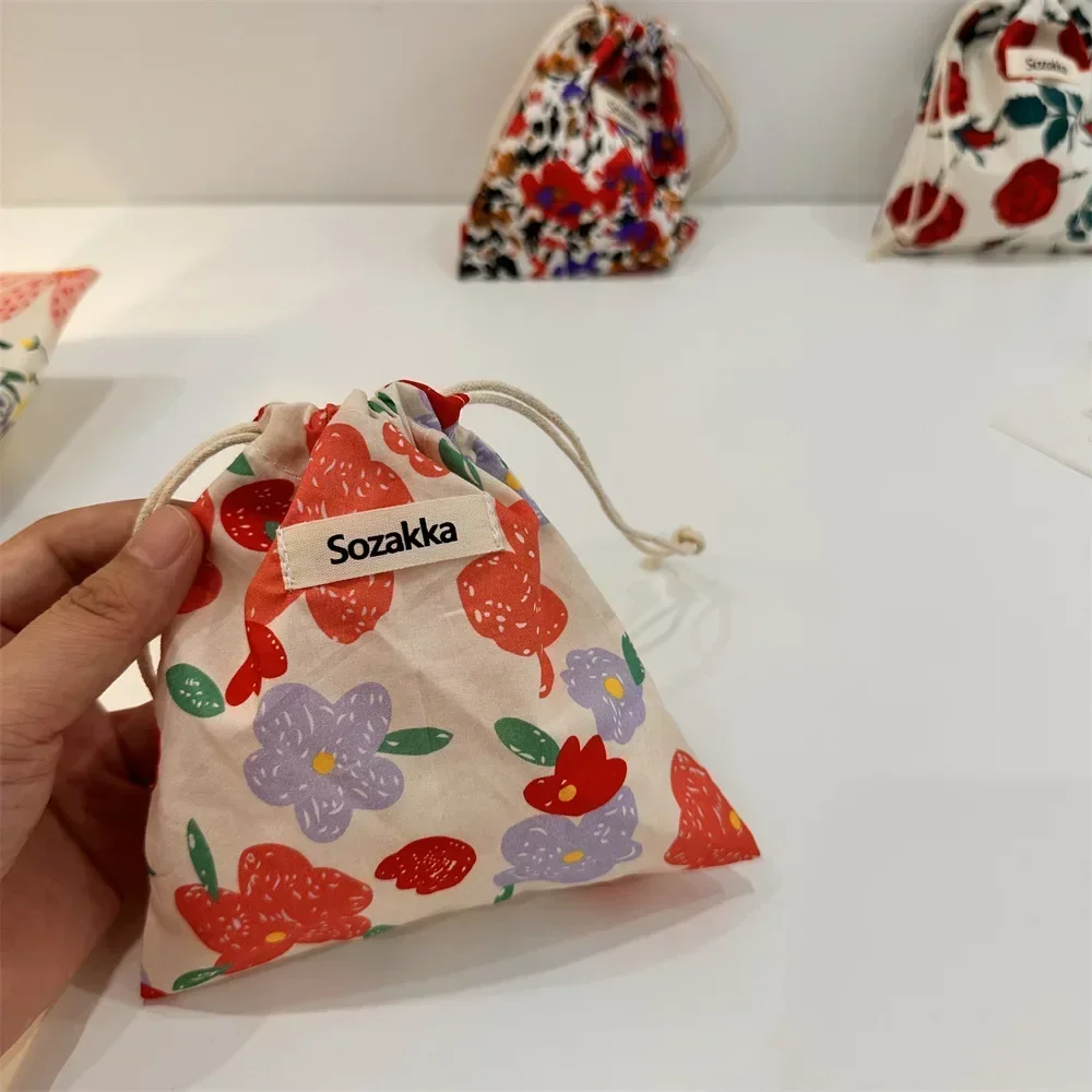 Small Cotton Fabric Floral Drawstring Bags Cosmetic Bag Lipstick Toiletry Makeup Organizer Christmas Gift Packaging Storage Bag