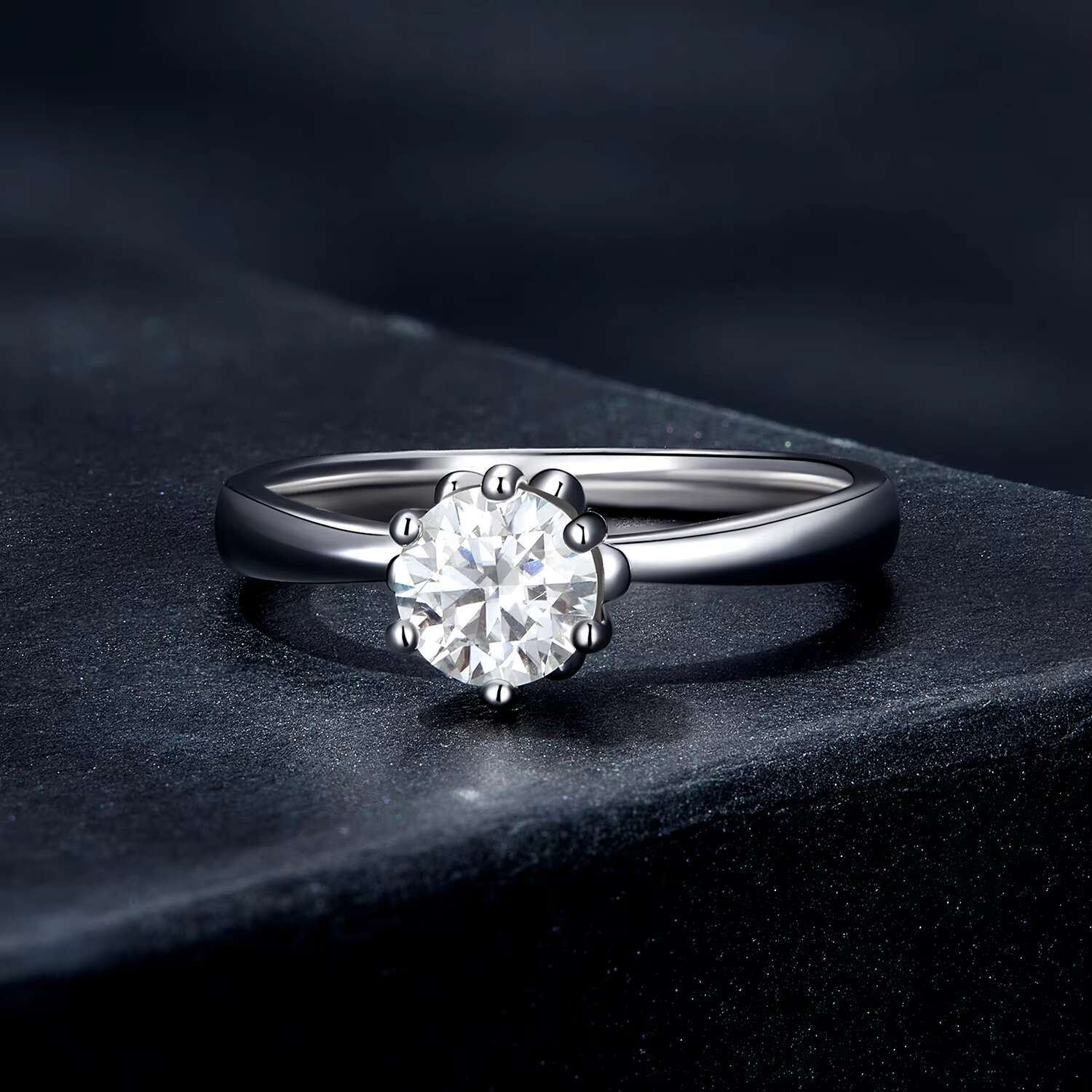 925 Sterling Silver Moissanite Jewelry Rings 0.8ct 6mm Round Brilliant Cut Diamond Engagement Ring for Women