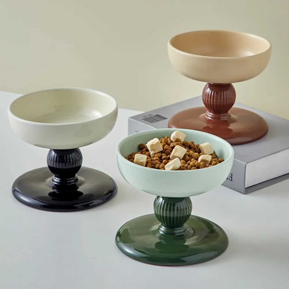 Elevated ceramic pet bowl for cats and dogs pet drinking bowl neck-friendly design anti-tipping base promotes healthy digestion Y250528