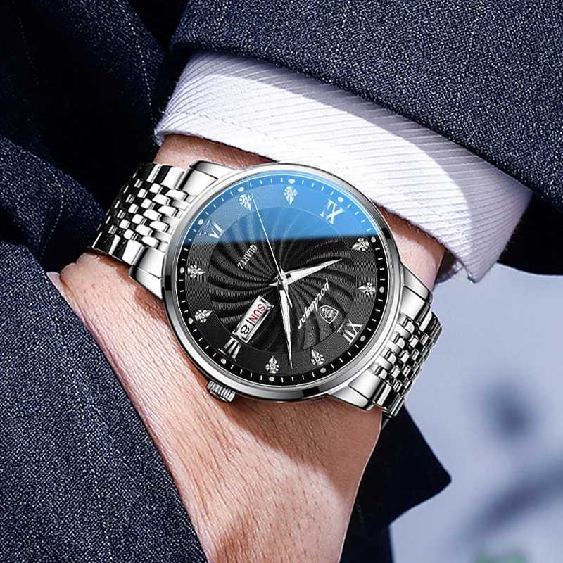 POEDAGAR Luxury Brand Man Watch Waterproof Luminous Date Week Mens Quartz Wristwatch Stainless Steel Fashion Sports Men Watches XJ250527