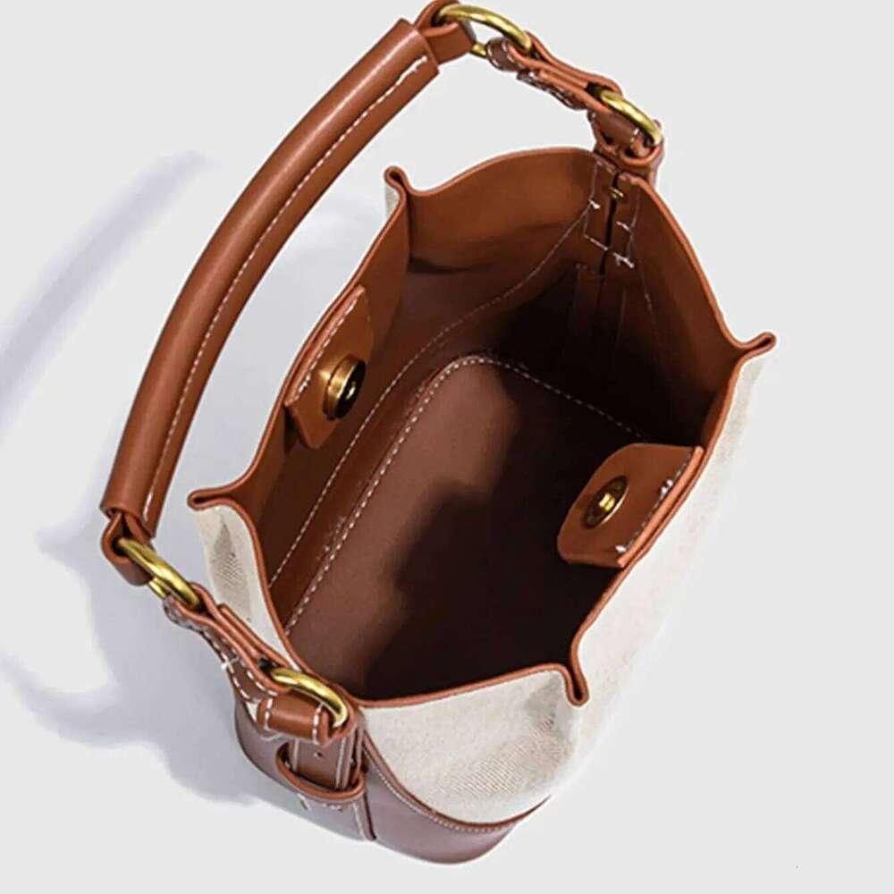 Women's Brown Bucket Bag Designer Women Handbags 2025 Pu Leather Shoulder Crossbody Bags with Wide Strap Tote Purses