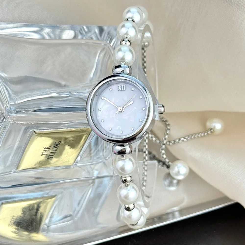 Womens Beaded Pull-out Bracelet Alloy Rose Gold Case Premium Fritile-textured Dial Elegant Quartz Watch Suitable for Banquet XJ250527