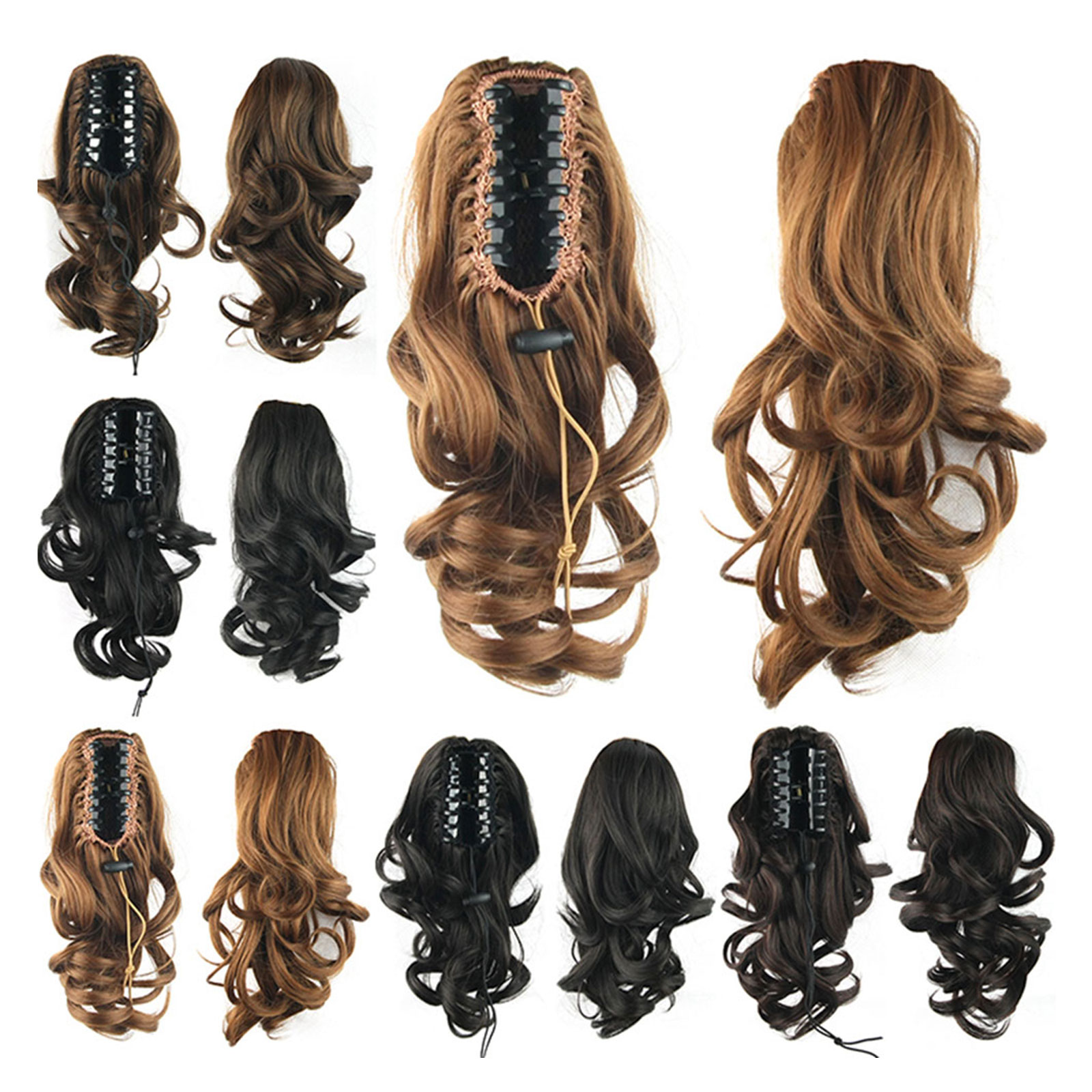 LeeWin Single Color Ponytail Extension Claw Clip in Curly Wavy Ponytail Hair Extensions Synthetic Hair Pieces for Women Pony Tail