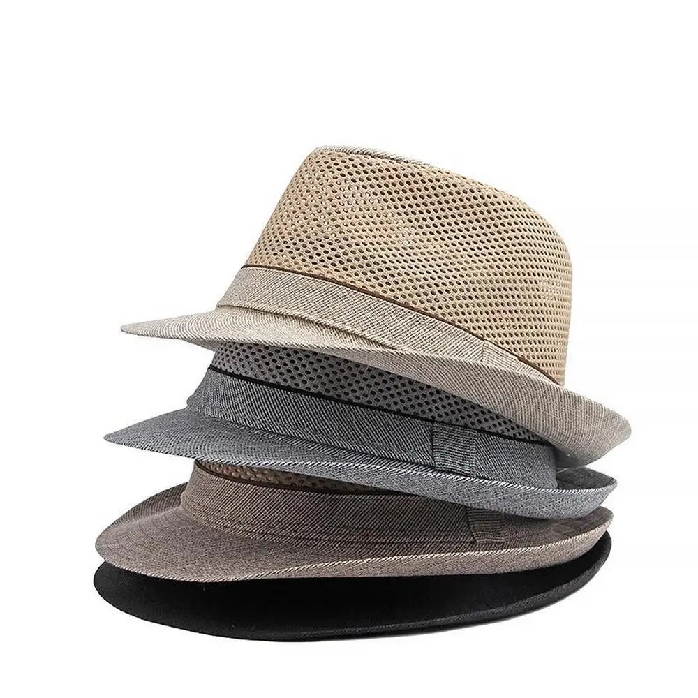 Summer Men Sun Hats Panama Caps Polyester Splicing Mesh 56-60cm Small Brim Jazz Style Outdoor Beach Sunshade Fedoras TY0181 250526