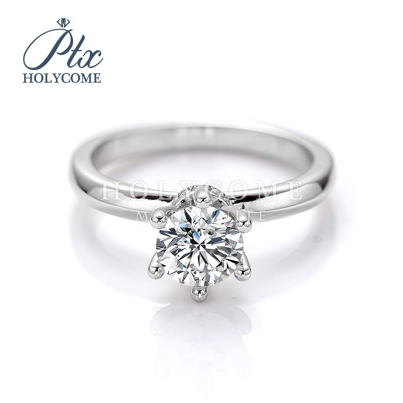 Classic Hot Selling Women Ring 925 Sterling Silver 1CT Six Claw Engagement VVS D Level Moissanite Wedding Rings White Gold Plated Solitaire Moissanite