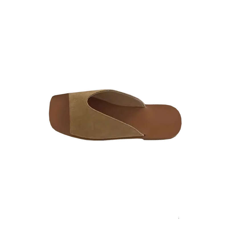Sheepskin Version" Summer New V-Neck Suede Flat Sandals for Women Genuine Leather Korean Style Versatile Half Slippers