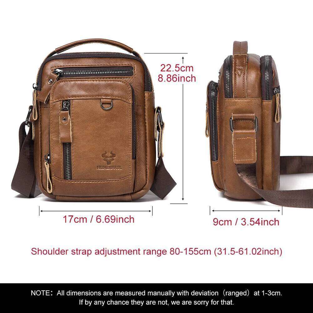 HUMERPAUL 100% Genuine Leather Men's Shoulder Messenger Bag Small Business Crossbody Handbag For Work Male Travel Sling Bolso