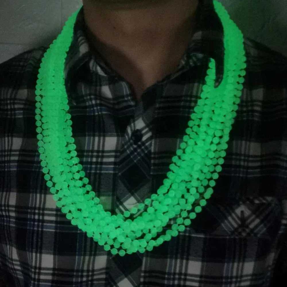 12 pcs Glow in Dark Bead Necklace Plastic Halloween bead Carnival Saint Patricks Festival beading Beer party supply W250528