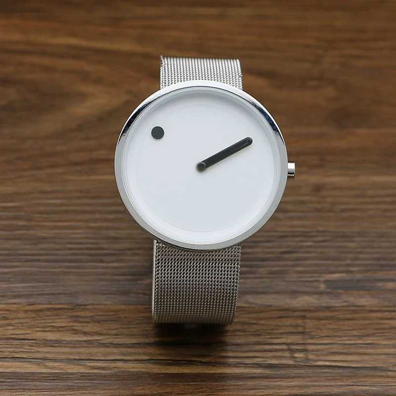 Men Watch Simple Creative Design Trendy Personality Steel Strip Leather Vertical Line Dots Women Fashion Quartz Clock WatchesXJ250527