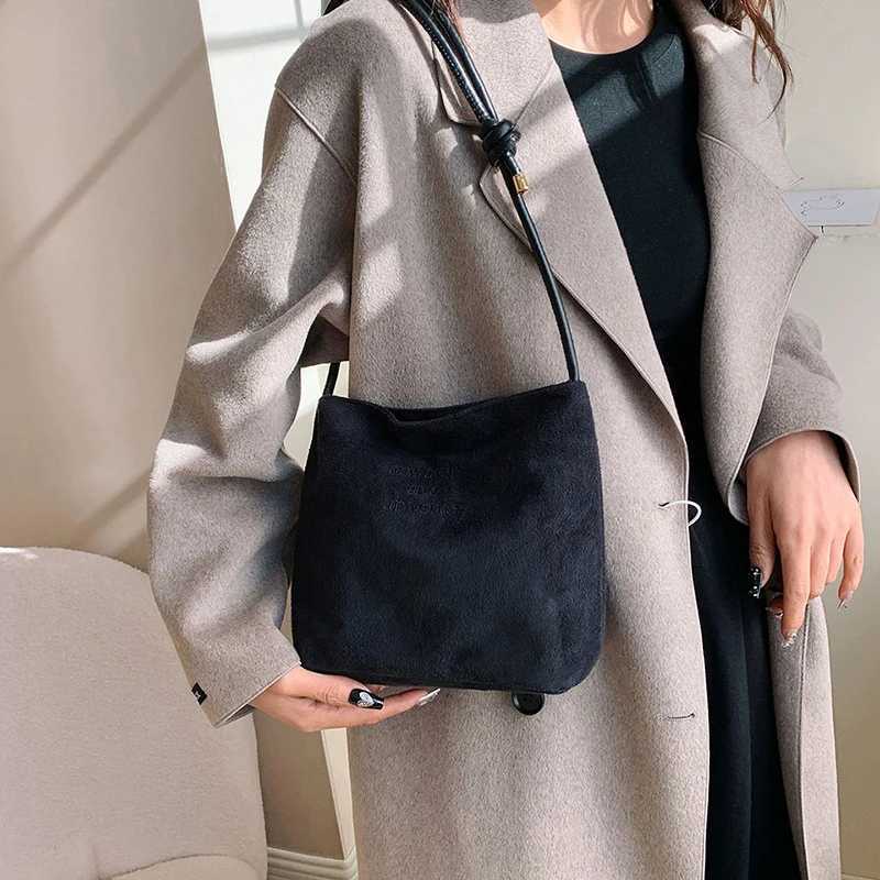 Suede Handbag Casual Rope Buckle Design Multicolor Shoulder Bag Adjustable Straps Tote Crossbody Bucket Bag Y250528