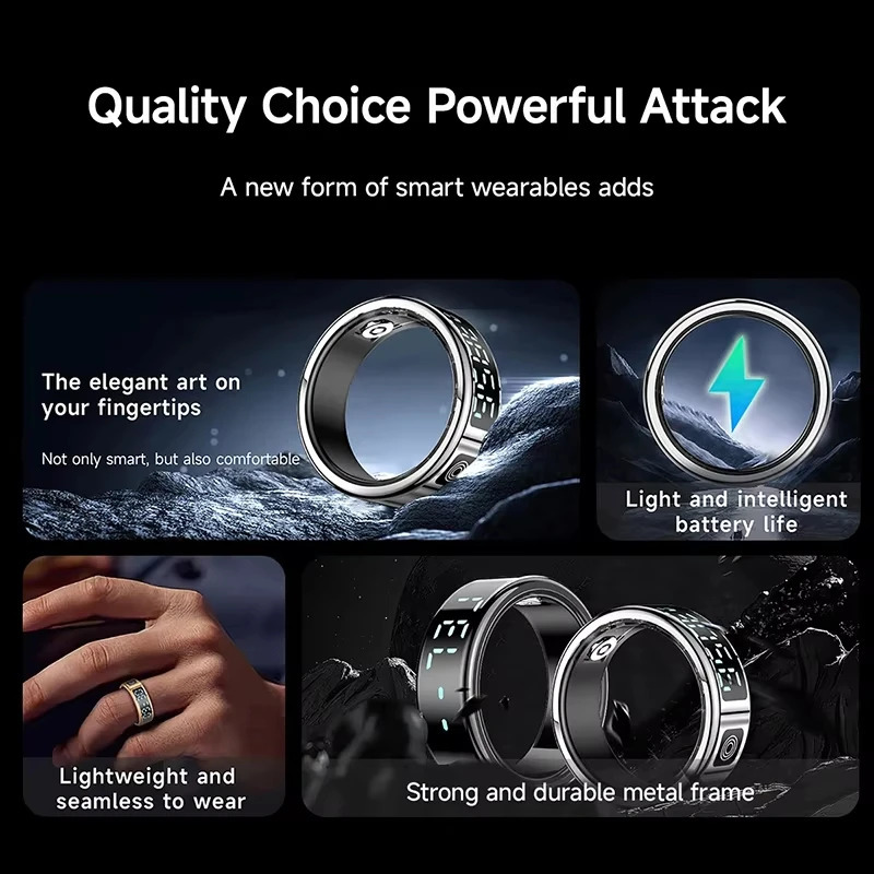 SR08 Smart Ring Men Women LED Display Screen Bluetooth Heart Rate Blood Oxygen Monitoring Multi Sports Mode IP68 5ATM Waterproof 250519