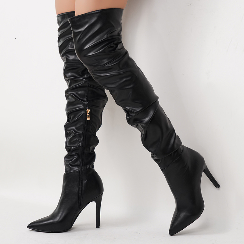 Side Zipper Womens Boots High Tube Sexy Stiletto High Heel Over-the-Knee Long Boots Slimming Leather Riding Boots 201109