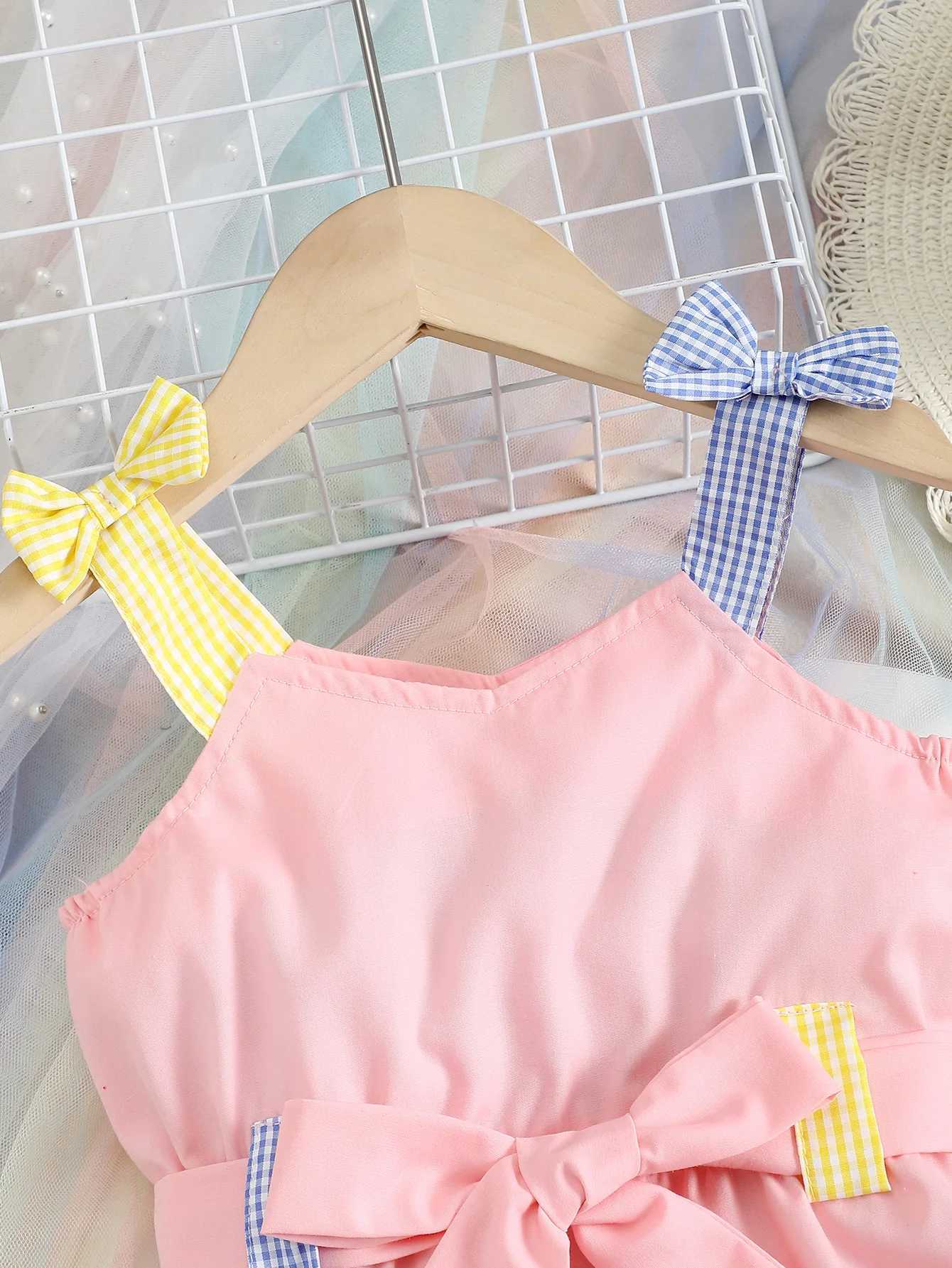 4-7 Year old Cute Girls Dress Suspender Decal Small Pocket Fashion Dress Children Girls Summer Casual Dress X250528
