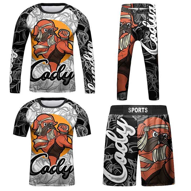Kids Bjj Rashguard Jiu T-shirt+Pant KickBoxing Sets Boy Gym Children Muay Thai Shorts MMA Clothing Compression Tights X250528