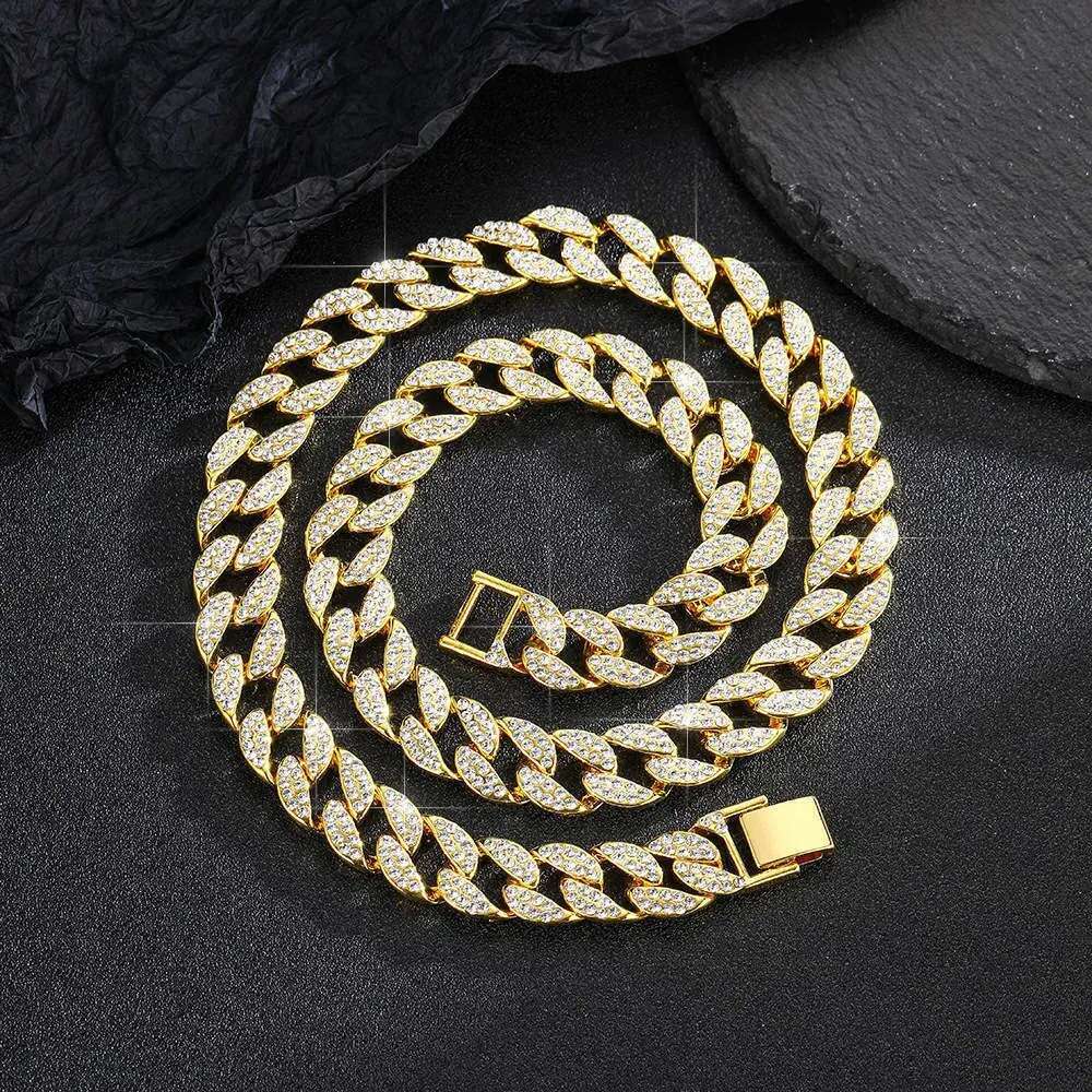 Accessories for men, hip-hop Cuban necklace, full dia trendy sweater 12MM large gold chain, no fading