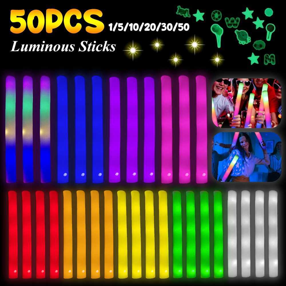 1/3/5/10/15PCS Light-Up Foam Sticks Sponge Flashing Tube Glow In The Dark Built-in Button Battery Concert Show Party Light Prop W250528