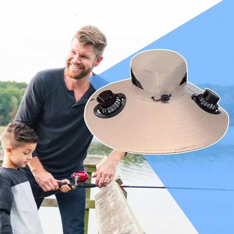Solar Panel Fan Hat Bucket Hat Wide Brim UV Protection Headwear Outdoor Sports Gear for Women Men Beach Vacation Fishing Hiking 250526