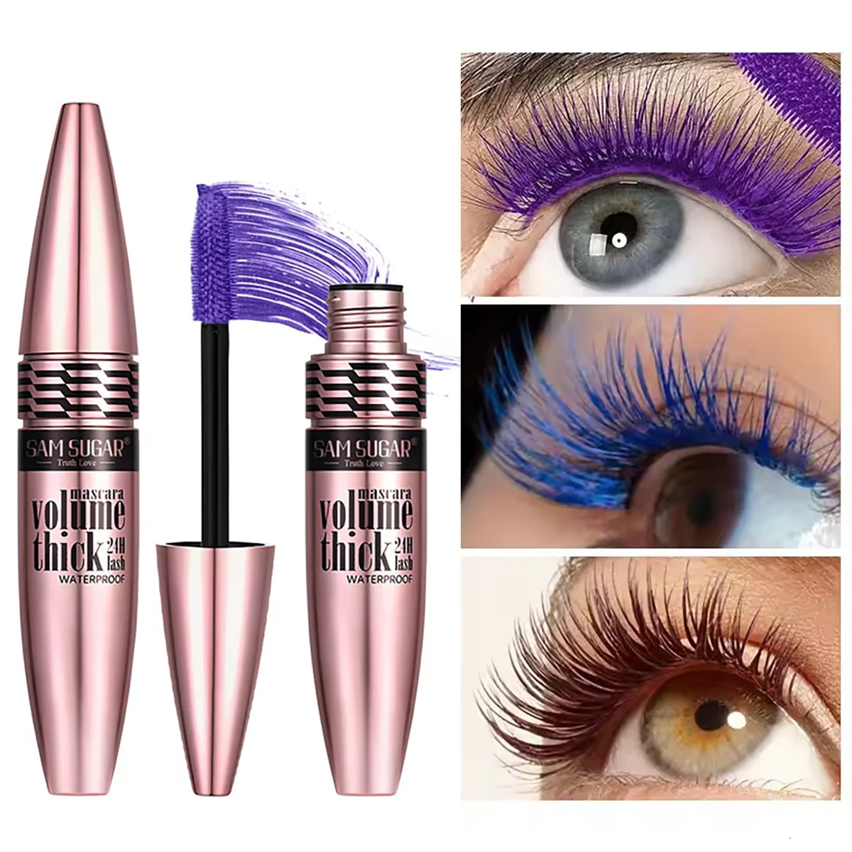 Four color black blue white and purple eye black durable waterproof long curling silky smooth and gentle mascara styling 250523