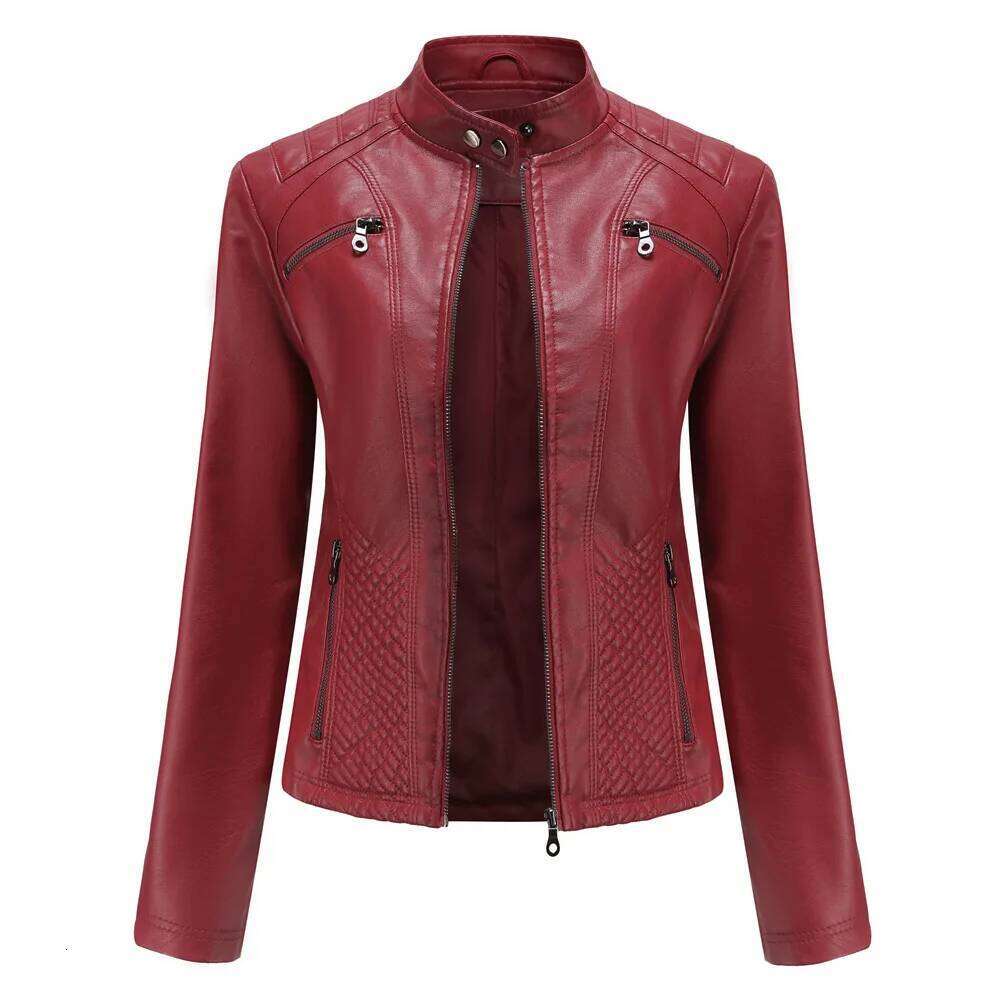 Spring New Casual Women Jacket Stand Collar Slim Fit Short PU Leather Coat Solid Classic Female Outerwear
