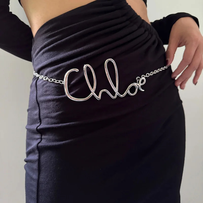 Minimalist Charm Retro Waist Chain for Women Gold Plated Letter Girls Metal Daily Elegant Jeans Belt Female 250527