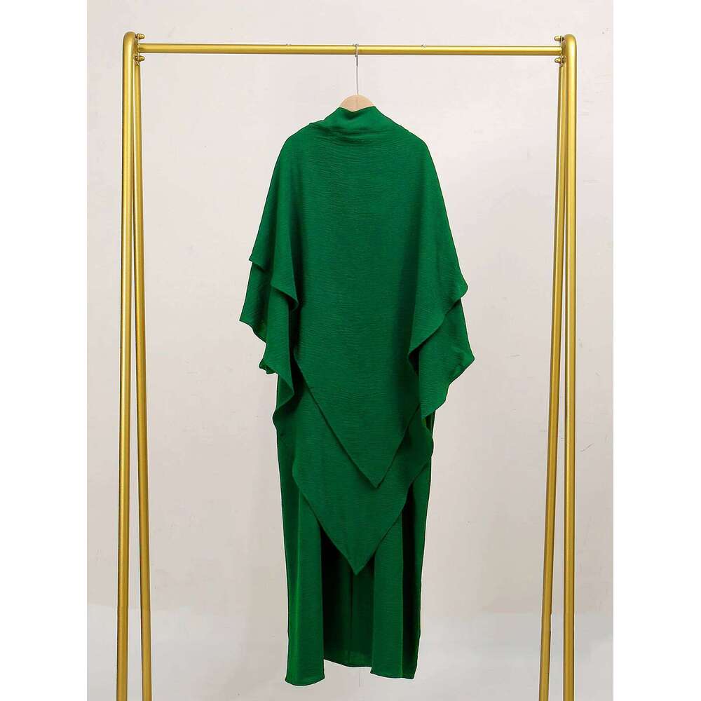 Middle Eastern Women's Two-Piece Set New Single Layer Headscarf Pleated Sleeves Long Robe Fashion Ice Silk Wrinkled