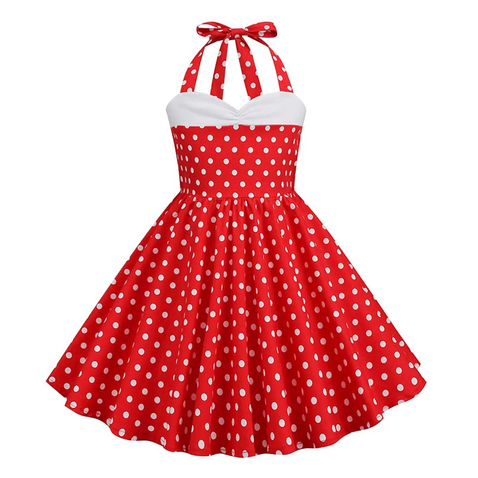 Kids Girls 50s Vintage Polka Dot Swing Party Rockabilly Dress Sleeveless Retro Peter Pan Doll Collar Wedding Casual Skater Dress X250528