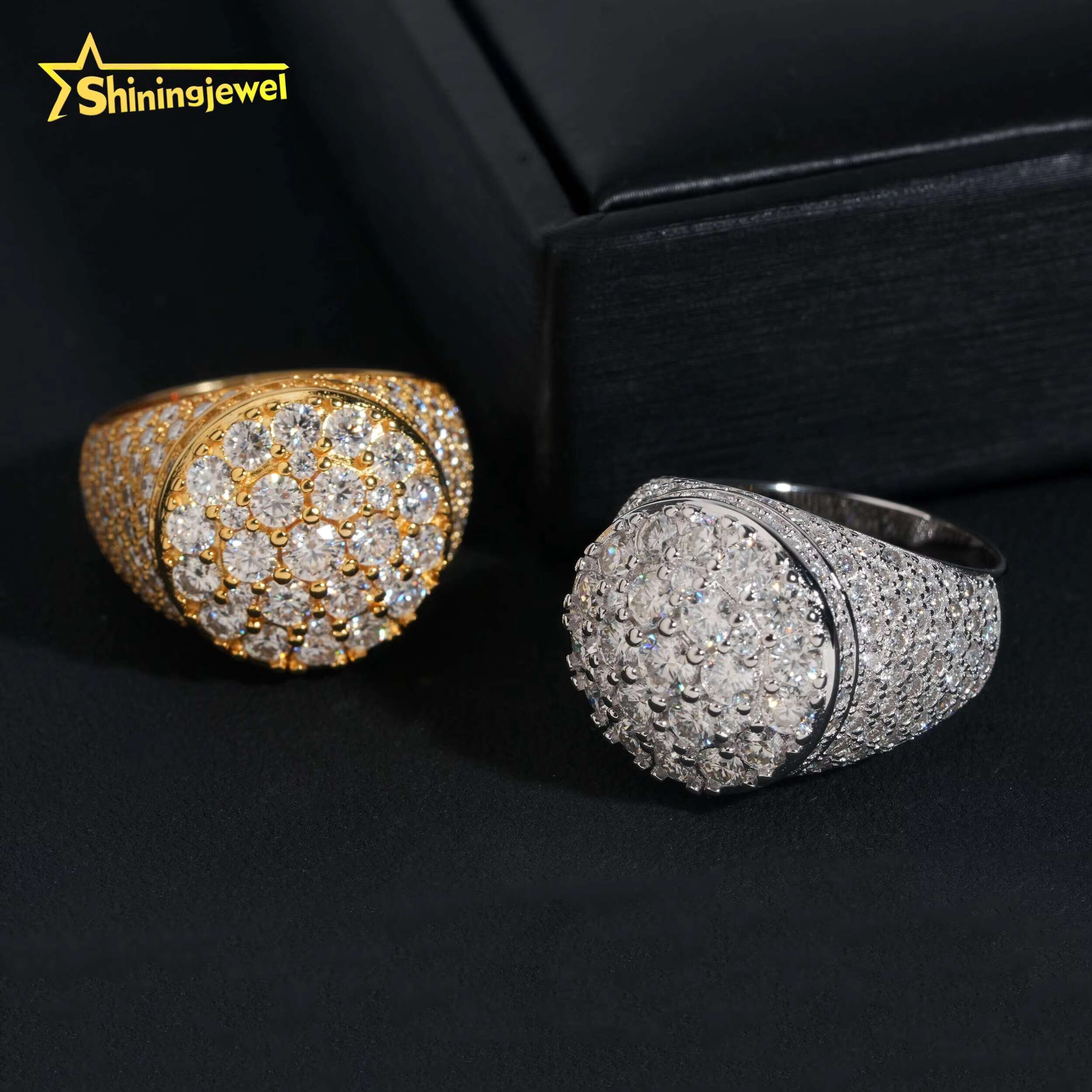 Hip Hop Fashion Jewelry Gold Plated Solid 925 Sterling Silver Sparkling Luxury Diamond Men Rings Iced Out Moissanite Ring