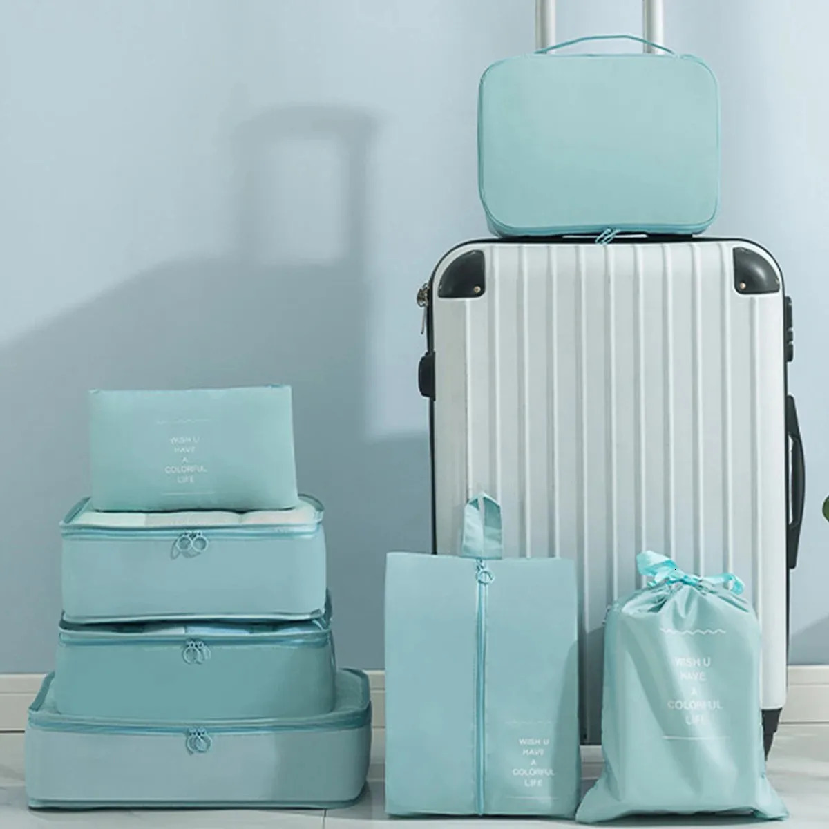7 Pcs Set Travel Organizer Storage Bags Suitcase Packing Cubes Set Cases Portable Luggage Clothes Shoe Tidy Pouch Folding 250526