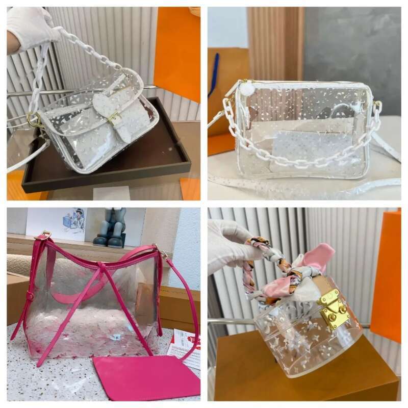 New s Designers Handbags Purses Women Cosmetic Bag Transparent Fashion brand Jelly Clear womens Handbag With Silk Scarf
