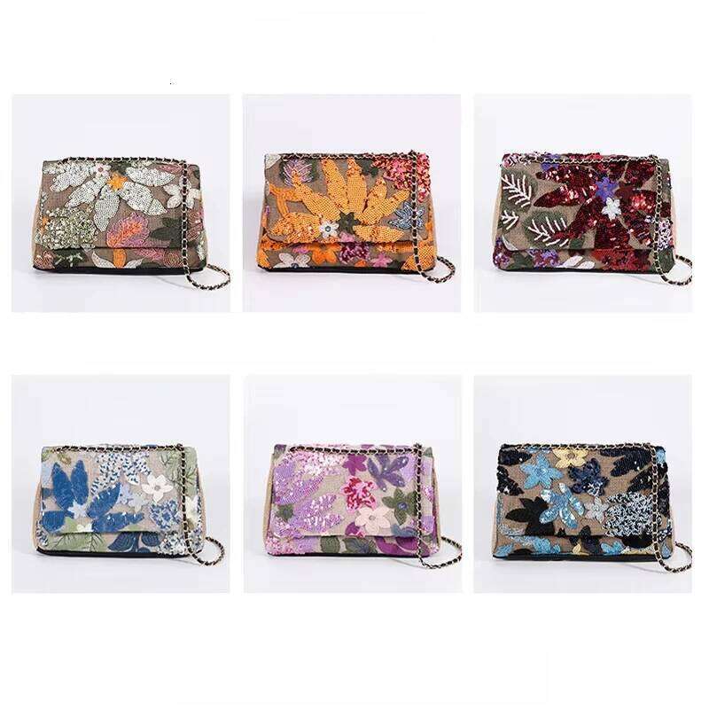 Handmade Embroidered Sequin Underarm Shoulder Bag,Summer Floral Niche Designer Hemp Woven Flap Bag,Exquisite Gorgeous Handbag