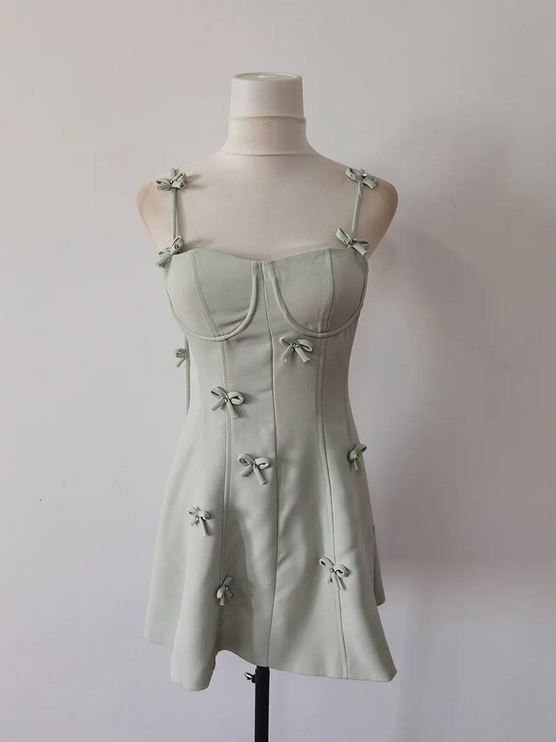Sweet Hot Girl Pure Sexy Bow Strap For Women's Summer Square Collar Slim Fit A-Line Short Dress Fashion Female Clothes