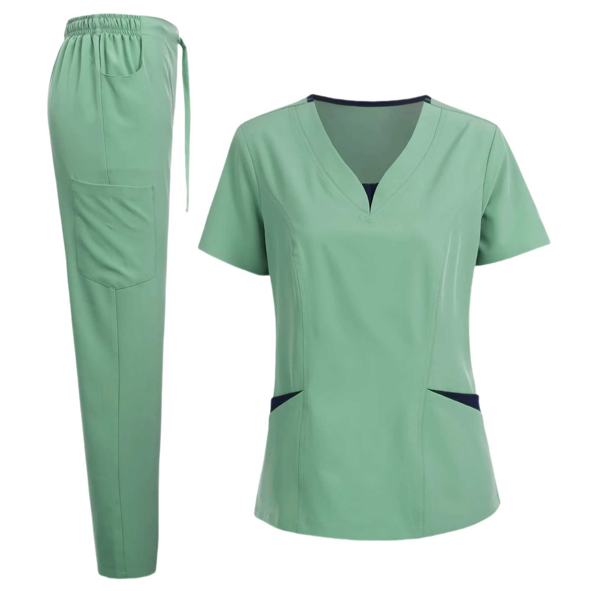 Scrub Set for Women Nurse Blouses Trendy V Neck Plus Size Nursing Blouse Beautiful Solid Color Workwear Scrubs Tops and Pants X250528