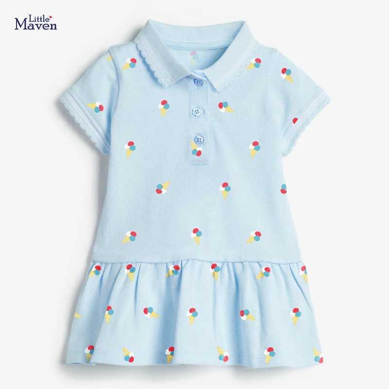 Little maven 2025 Kids Clothes Girls Summer Ice-cream Casual Dress Polo Baby Girls Pretty Vestidos for Children 2-7 year X250528