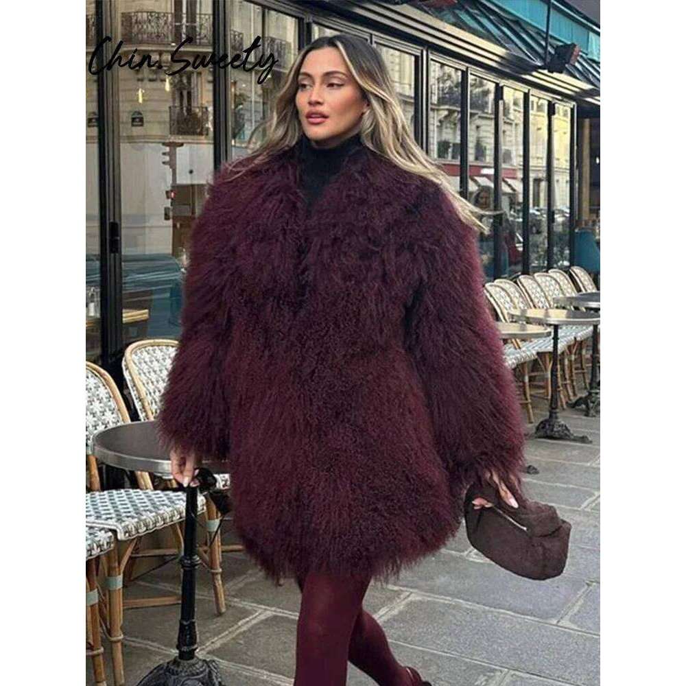Bury Women Faux Fur Coat Casual Lapel Full Sleeve Female Plush Overcoat 2024 Autumn Winter Lady Chic Streetwear