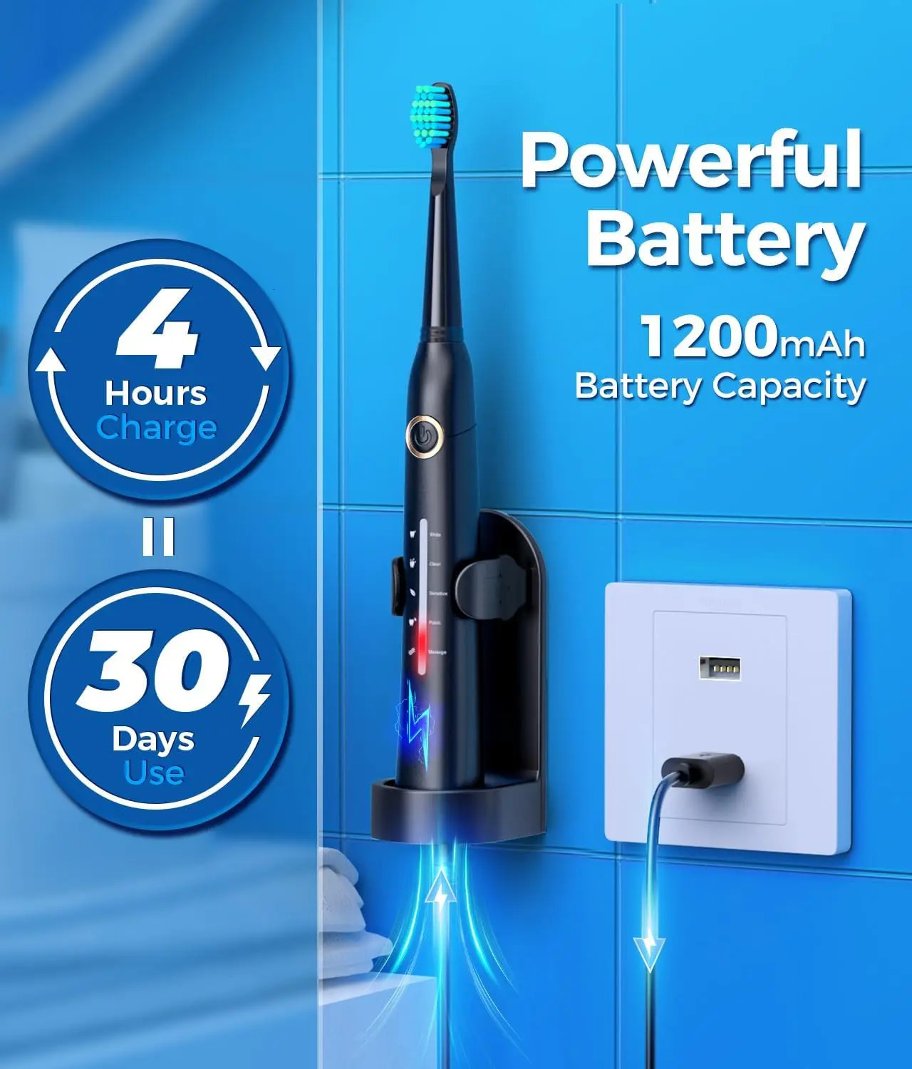 Electric Toothbrush for Adults with 8 Brush Heads Sonic 40000 VPM Deep Clean 5 Modes Rechargeable 250519