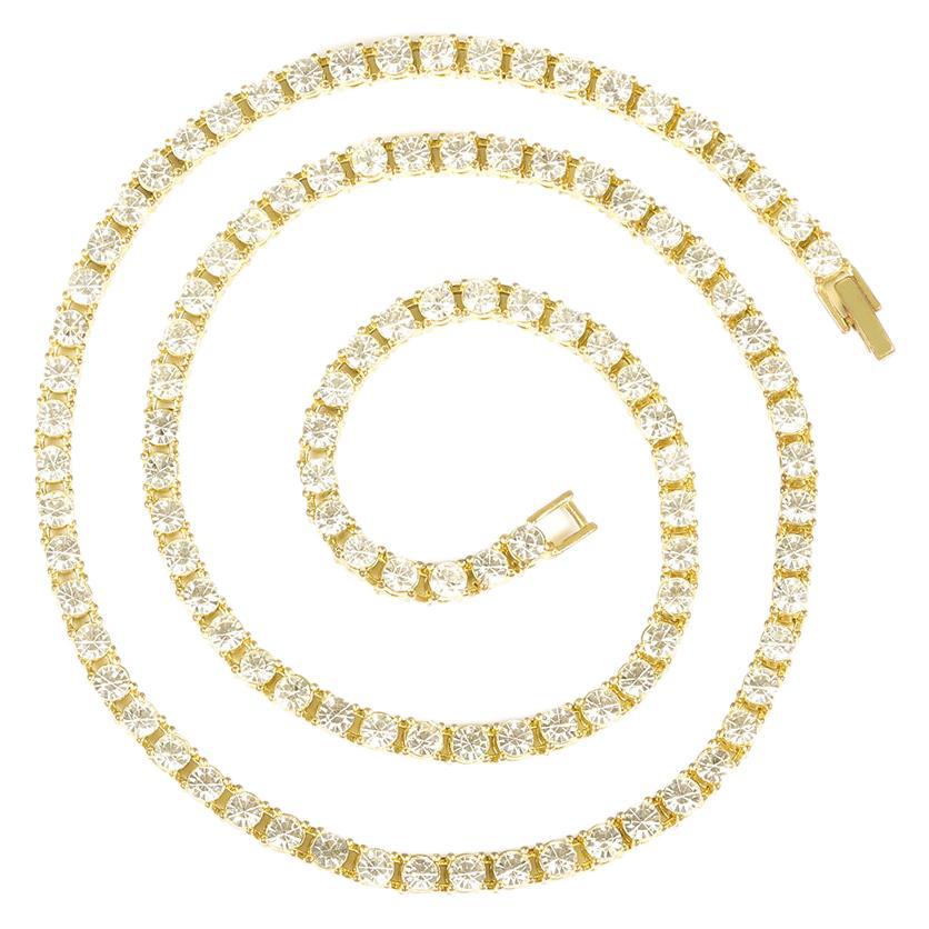 Hip-Hop Tennis Chain Single Row Chain 4Mm Tennis Chain Alloy Water Diamond Full Diamond Necklace