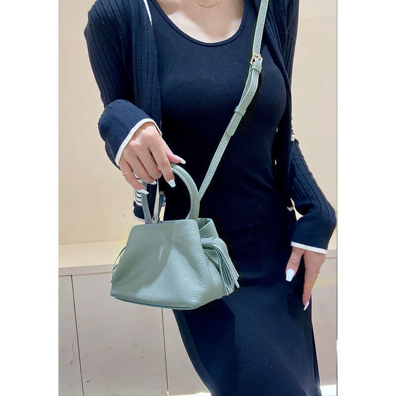 Autumn Winter New Fashion Tassel Basket for Women High-end Handbag Top Layer Cowhide Crossbody Shoulder Bag