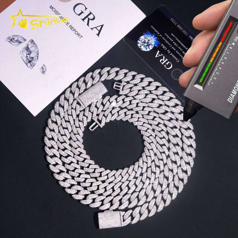 Promotion Sales RTS Hip Hop Jewelry 12mm Rounded Solid Sterling Sier Men Necklace Iced Out VVS Moissanite Cuban Link Chain