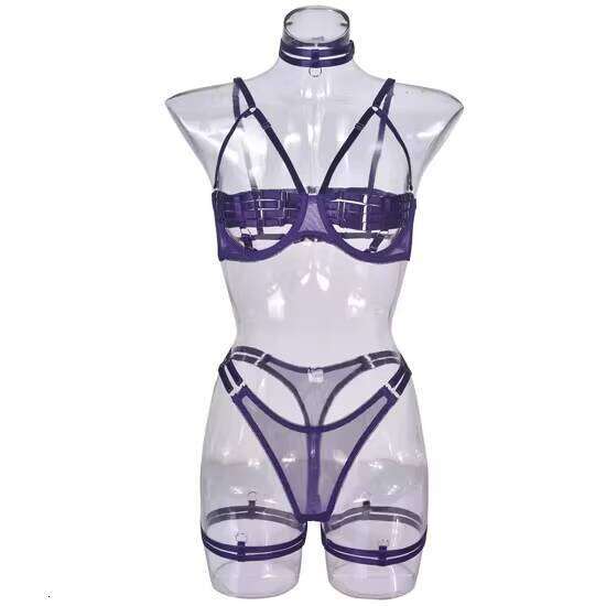 ZYDSY High Quality Sexy Purple Lingerie Set Hot Sale 4Pcs Women's Underwear With Lace Decoration And Hollow Neck Leg Ring