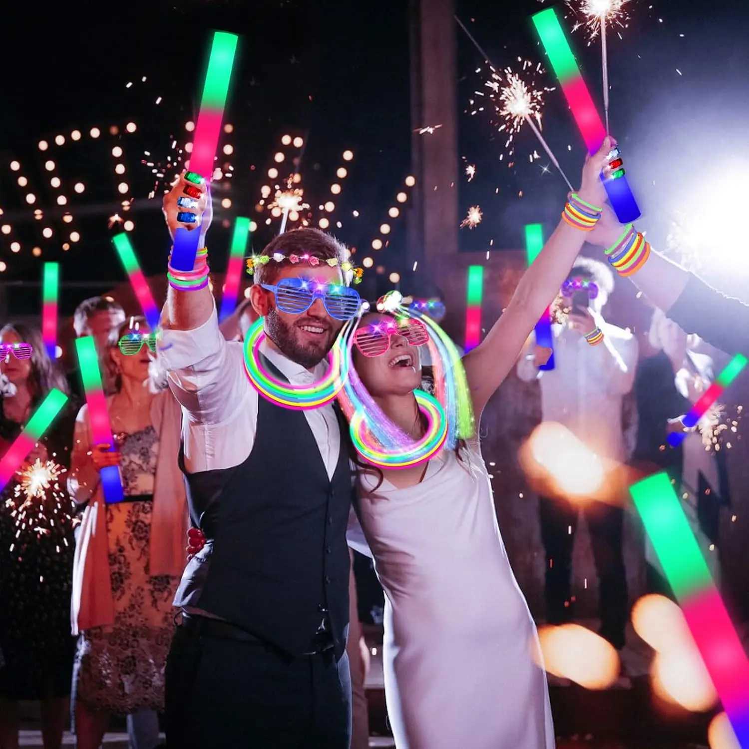 302 Pcs Party Supplies 20 LED Hair Clips 16 LED Glasses 16 Foam Sticks 10 Flower Crowns 40 Finger Lights 200 Glow Sticks W250528