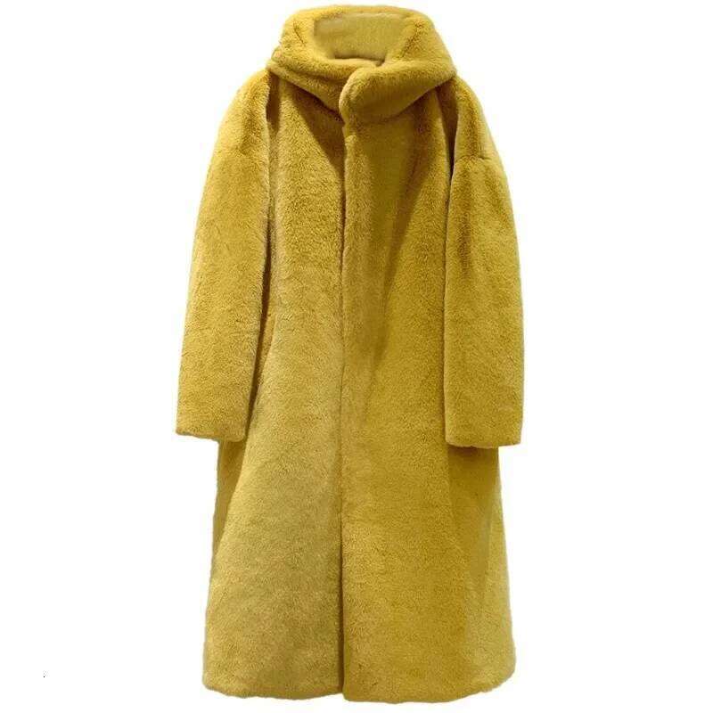 Mid-length Women Imitation Mink Cashmere Overcoat Autumn Winter New Casual Hooded Long Sleeve Thicken Warm Faux Fur Outwear