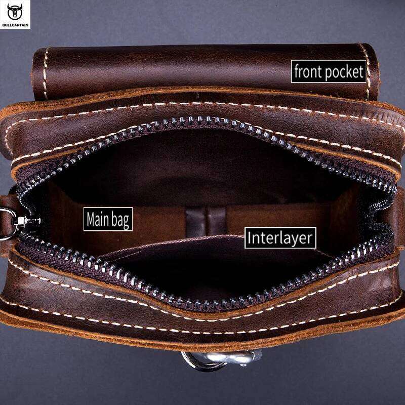 BULLCAPTAIN Crazy Horse Leather Male Phone Pouch Bags Waist Men's Small Chest Shoulder Belt Bag Back Pack Yb075