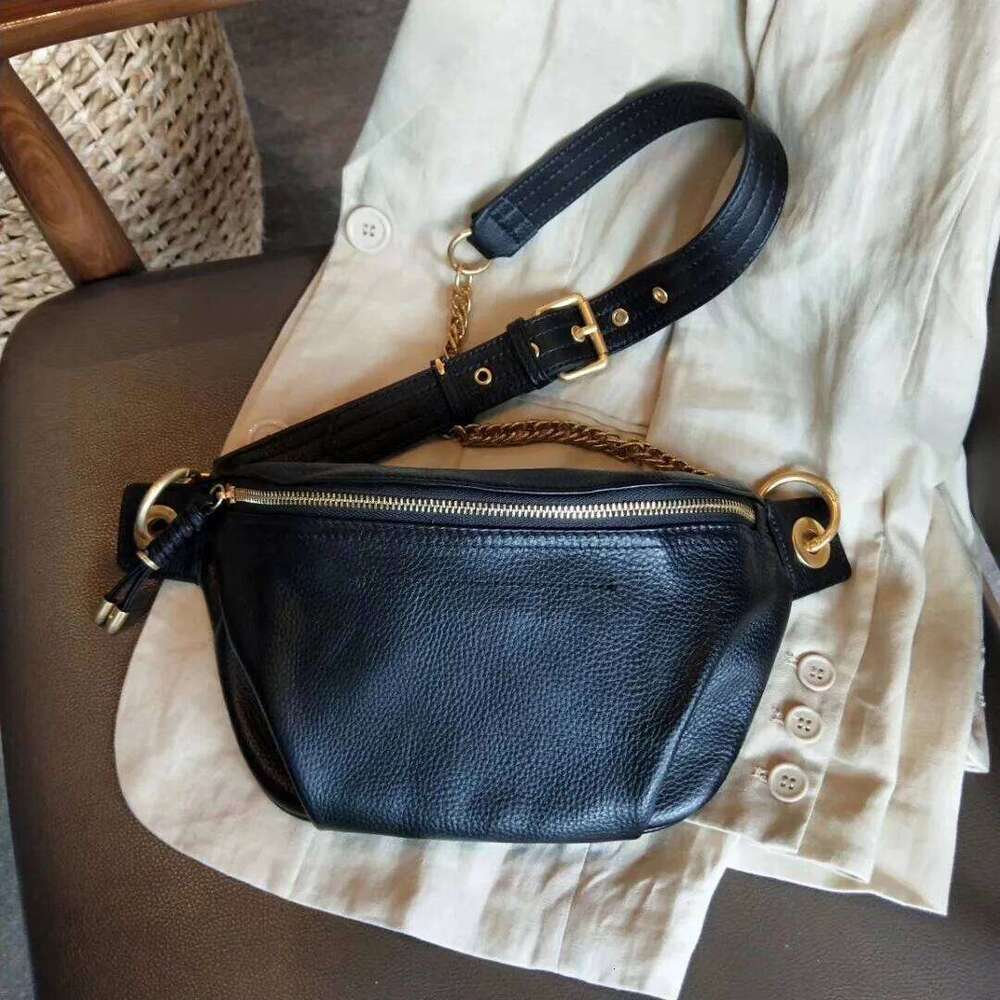 New chest female fashion waist head layer cowhide wide strap single shoulder crossbody bag